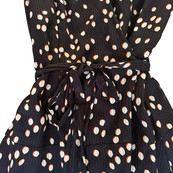 Slate & Willow Wrap Dotted Dress V-neck Navy Blue Mini Belted Size 16 RTR - Picture 6 of 15
